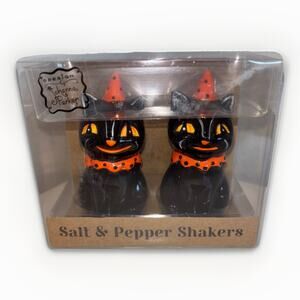 Johanna Parker Halloween Black Cat Salt & Pepper Shakers NEW